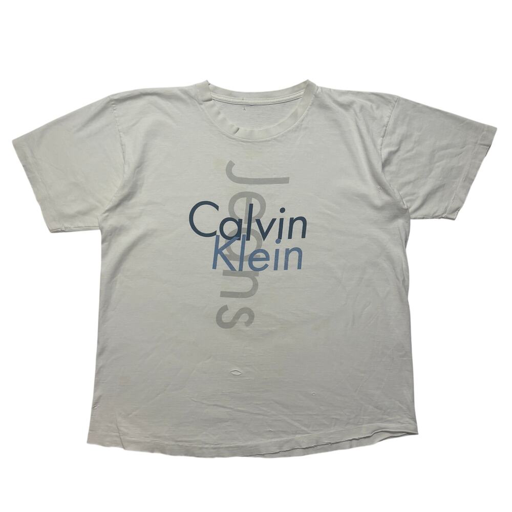 90’s Calvin Klein Boxy Distressed Short Sleeve T-Shirt Men’s L White